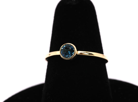 14k Gold 4mm London Blue Topaz Birthstone Stacking Ring