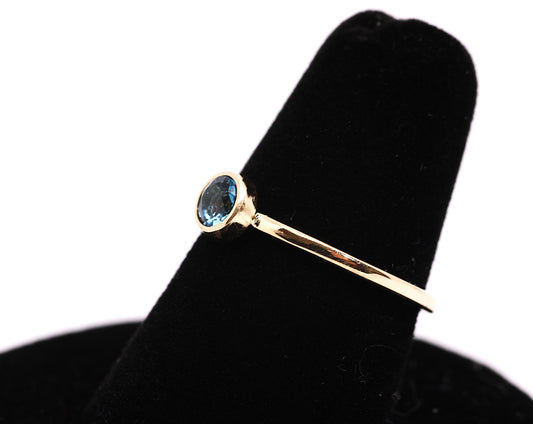 14k Gold 4mm London Blue Topaz Birthstone Stacking Ring