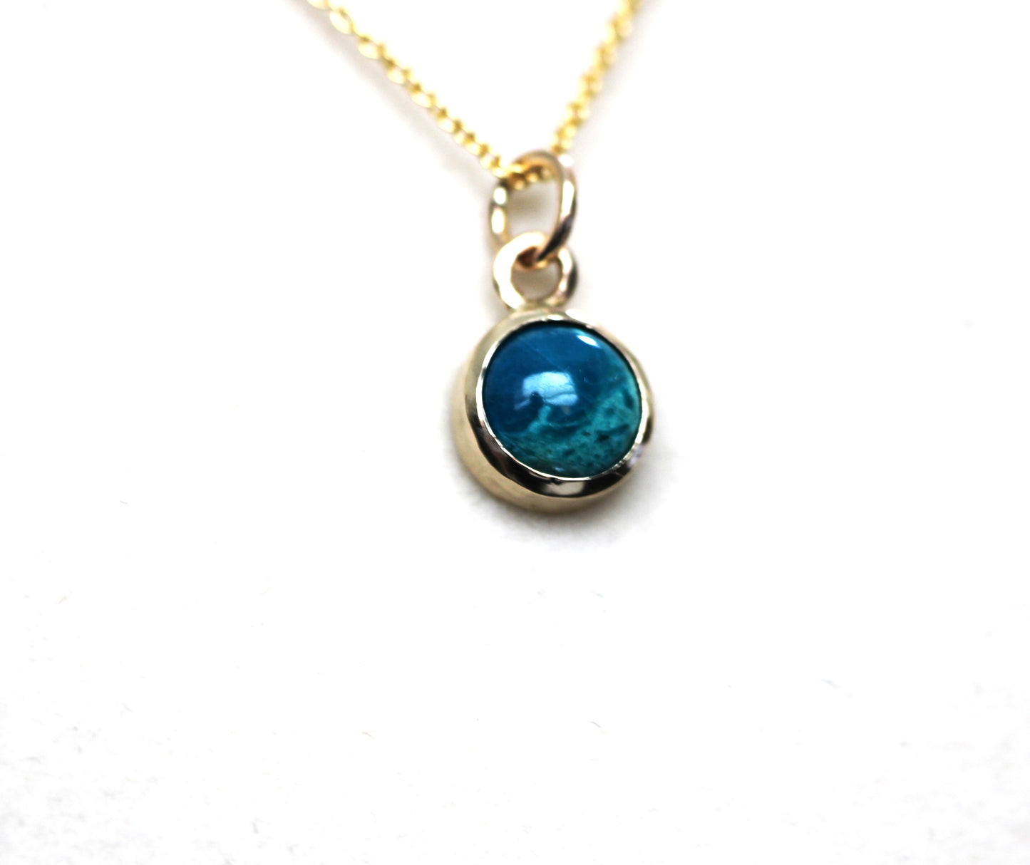 14K Solid Gold Chrysocolla Necklace/ Birthstone Accent/Optional Gold Chain