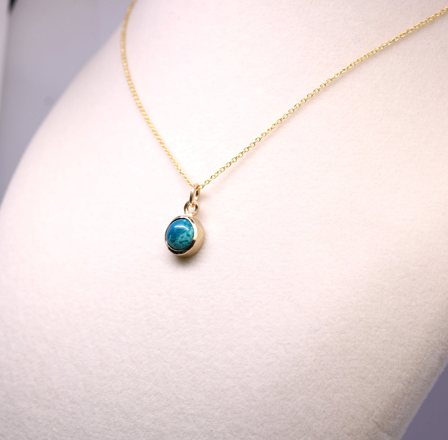 14K Solid Gold Chrysocolla Necklace/ Birthstone Accent/Optional Gold Chain