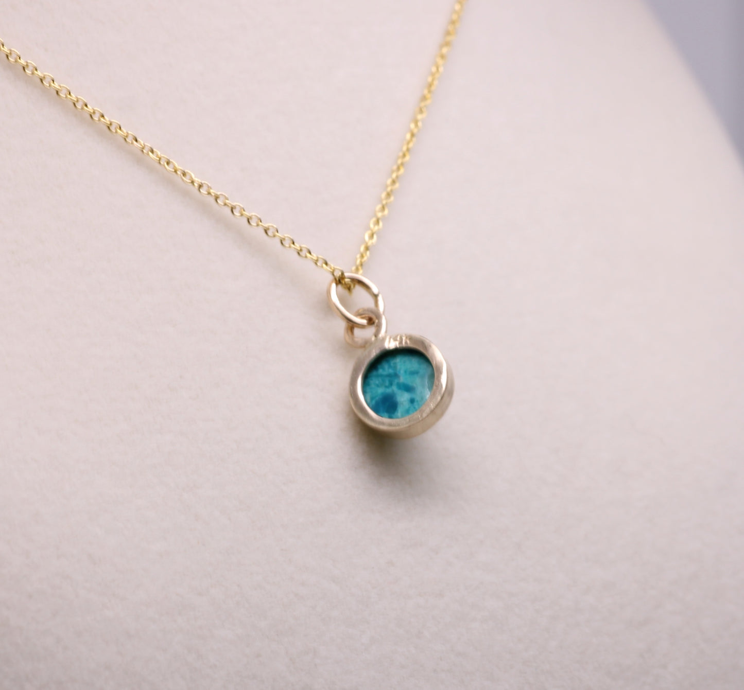 14K Solid Gold Chrysocolla Necklace/ Birthstone Accent/Optional Gold Chain