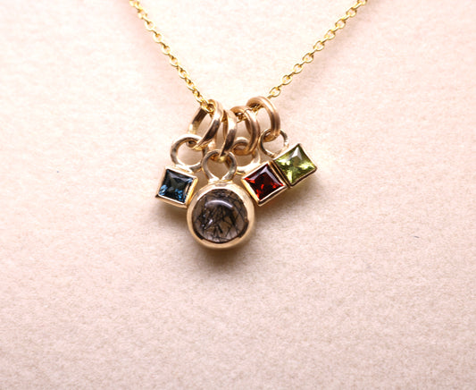 14K Solid Gold Tourmaline Quarts Necklace/ Birthstone Accent/Optional Gold Chain