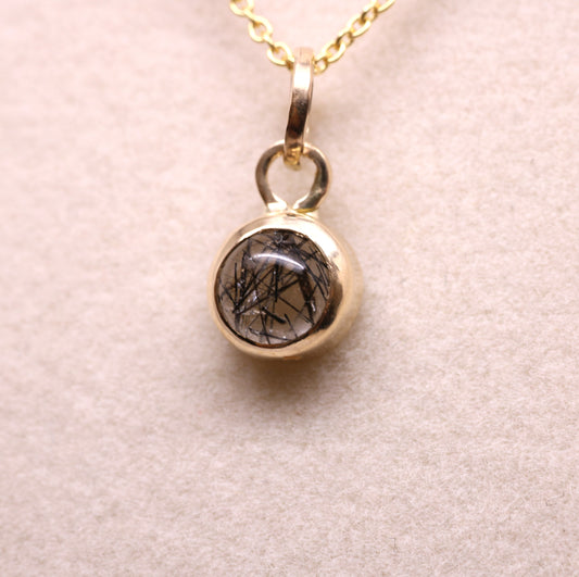 14K Solid Gold Tourmaline Quarts Necklace/ Birthstone Accent/Optional Gold Chain